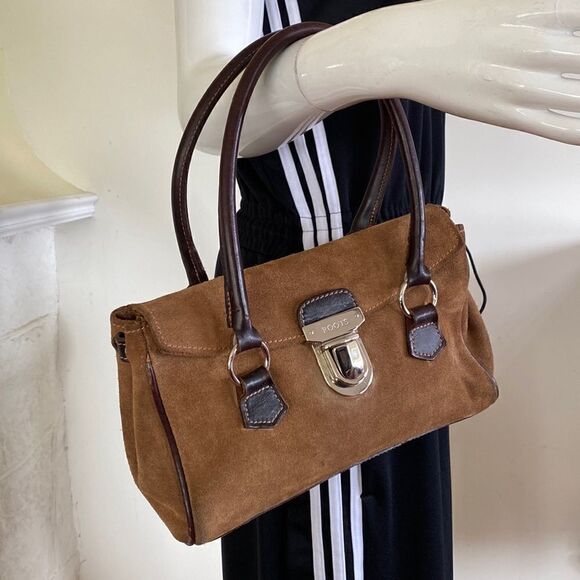 Roots Leather Fold Over Push Lock Satchel Bag - Picture 2 of 15